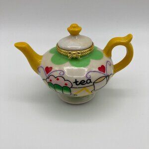 Miniature Porcelain Hinged Teapot Trinket, Pill, Jewelry Holder